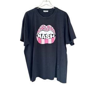 Nash Nashville Hot Pink Lip Distressed Tee Oversized Fit Size Small/Medium